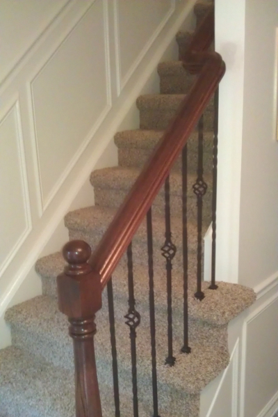 Custom Handrail and Newel Post with Iron Balusters